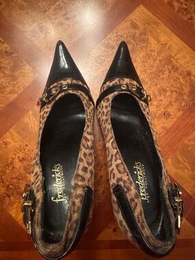 Frederick's of Hollywood Leopard Print Flats with Black Patent Cap